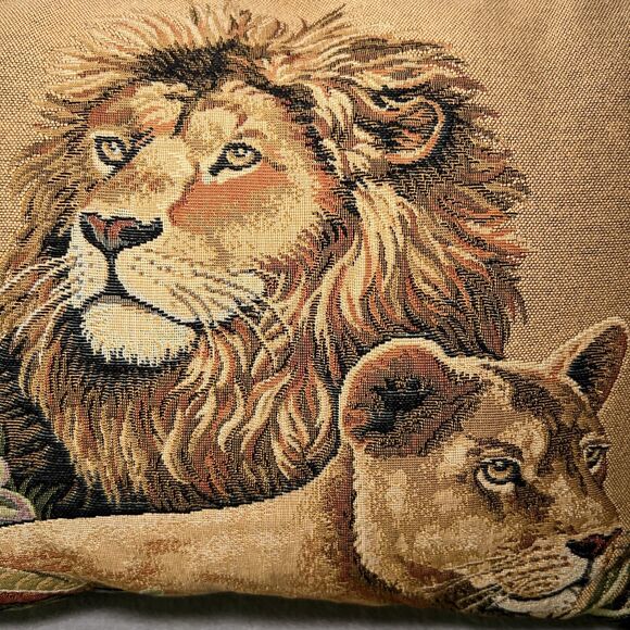 Ashford Court Lion Tapestry Throw Pillow 21 X 15 Safari Animal Print - Picture 3 of 7